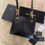 YSL Saint Laurent classic reproduction crocodile pattern shopping bag with detachable chain, bronze metal chain