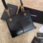 YSL Saint Laurent classic reproduction crocodile pattern shopping bag with detachable chain, bronze metal chain