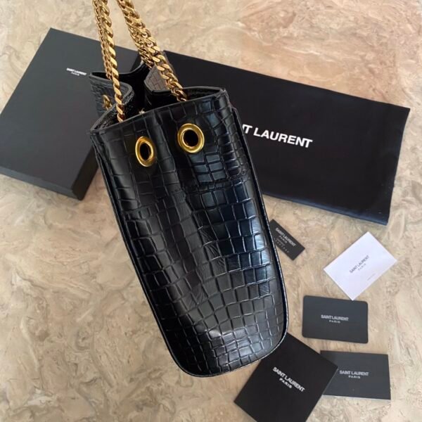 YSL Saint Laurent classic reproduction crocodile pattern shopping bag with detachable chain, bronze metal chain