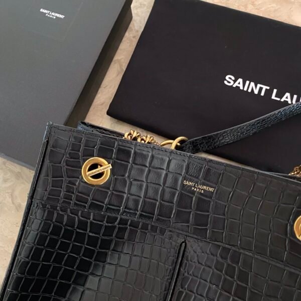 YSL Saint Laurent classic reproduction crocodile pattern shopping bag with detachable chain, bronze metal chain