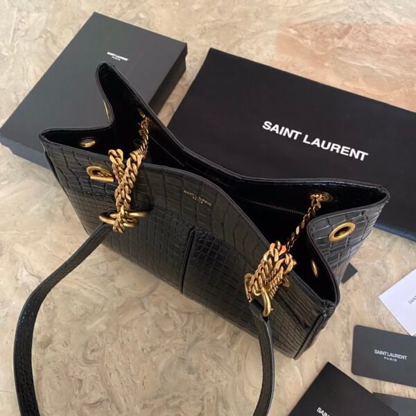 YSL Saint Laurent classic reproduction crocodile pattern shopping bag with detachable chain, bronze metal chain