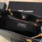 YSL Saint Laurent classic reproduction crocodile pattern shopping bag with detachable chain, bronze metal chain