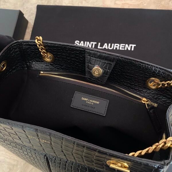 YSL Saint Laurent classic reproduction crocodile pattern shopping bag with detachable chain, bronze metal chain