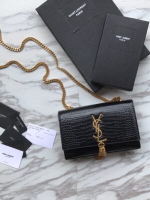 Yves Saint Laurent ‘Medium Monogram Sunset’ Croc Embossed Leather