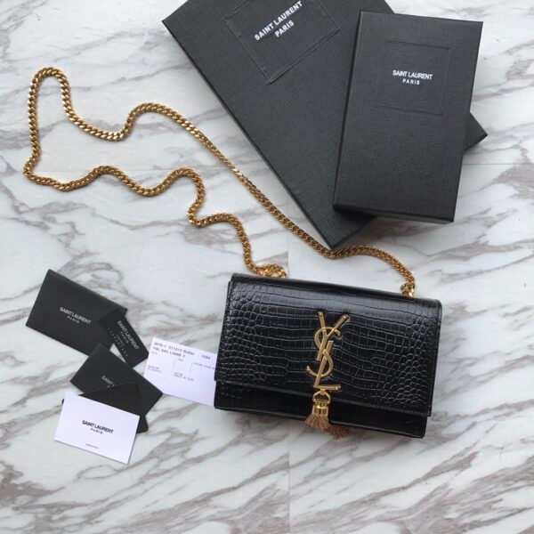 Yves Saint Laurent ‘Medium Monogram Sunset’ Croc Embossed Leather
