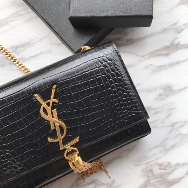 Yves Saint Laurent ‘Medium Monogram Sunset’ Croc Embossed Leather