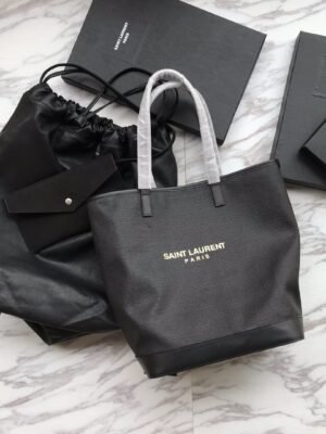 RIVE GAUCHE N/S TOTE BAG IN PRINTED LINEN AND LEATHER