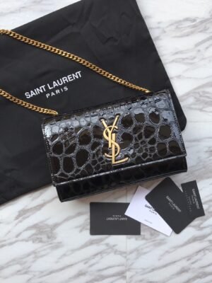 MONOGRAM CHAIN WALLET IN CROCODILE EMBOSSED SHINY LEATHER