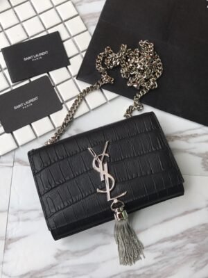 MONOGRAM CHAIN WALLET IN CROCODILE EMBOSSED SHINY LEATHER