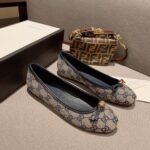 Gucci Beige/Blue GG Canvas And Leather Bow Ballet Flats