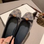 Gucci Beige/Blue GG Canvas And Leather Bow Ballet Flats