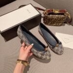 Gucci Beige/Blue GG Canvas And Leather Bow Ballet Flats