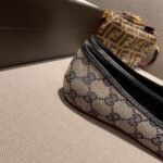 Gucci Beige/Blue GG Canvas And Leather Bow Ballet Flats