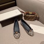 Gucci Beige/Blue GG Canvas And Leather Bow Ballet Flats