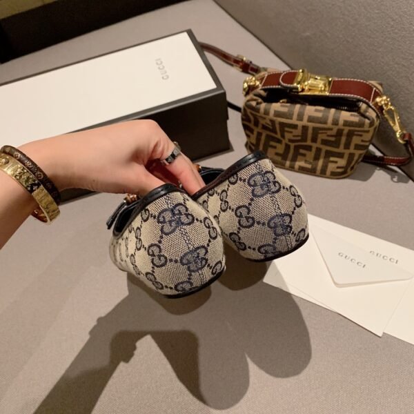 Gucci Beige/Blue GG Canvas And Leather Bow Ballet Flats