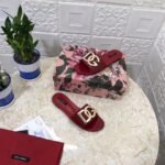 DOLCE & GABBANA Logo-plaque Leather Sandals In Red