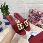 DOLCE & GABBANA Logo-plaque Leather Sandals In Red
