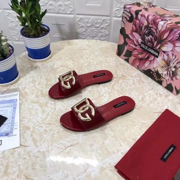 DOLCE & GABBANA Logo-plaque Leather Sandals In Red