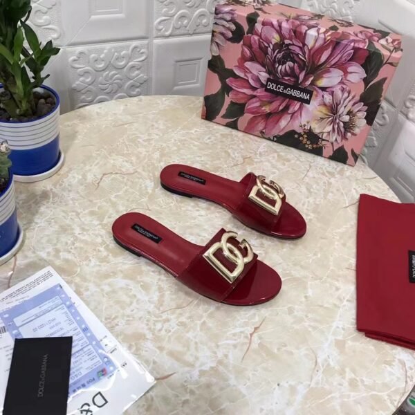 DOLCE & GABBANA Logo-plaque Leather Sandals In Red