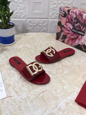 DOLCE & GABBANA Logo-plaque Leather Sandals In Red