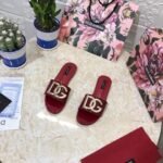 DOLCE & GABBANA Logo-plaque Leather Sandals In Red