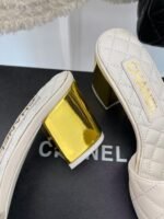 Chanel REV White Lambskin Quilted CC Gold Logo Cone Heel Mule Slide Sandal