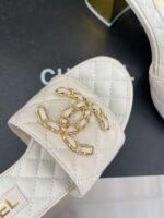 Chanel REV White Lambskin Quilted CC Gold Logo Cone Heel Mule Slide Sandal