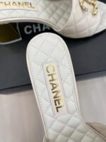 Chanel REV White Lambskin Quilted CC Gold Logo Cone Heel Mule Slide Sandal