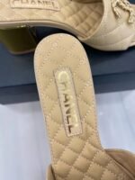 CHANEL 2023 BLACK GOATSKIN SHINY LEATHER GOLD CC SLIDES HIGH HEELS