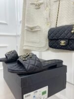CHANEL GOATSKIN SHINY LEATHER GOLD CC FLAT SANDALS