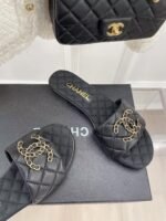 CHANEL GOATSKIN SHINY LEATHER GOLD CC FLAT SANDALS