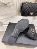 CHANEL GOATSKIN SHINY LEATHER GOLD CC FLAT SANDALS
