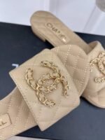 CHANEL GOATSKIN SHINY LEATHER GOLD CC FLAT SANDALS