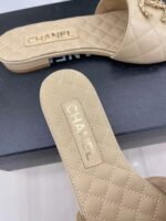 CHANEL GOATSKIN SHINY LEATHER GOLD CC FLAT SANDALS