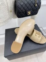 CHANEL GOATSKIN SHINY LEATHER GOLD CC FLAT SANDALS