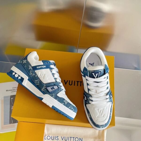 LV trainer blue denim with white leather