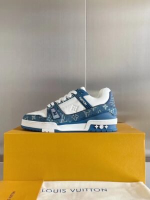 LV trainer blue denim with white leather