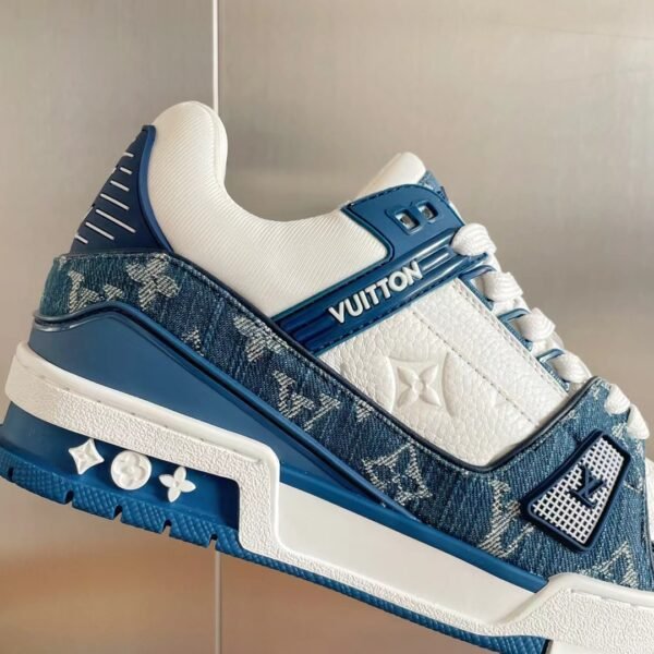 LV trainer blue denim with white leather
