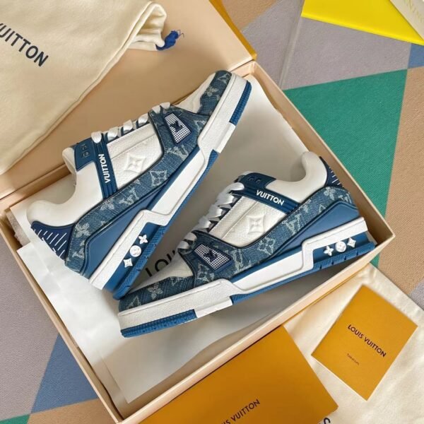 LV trainer blue denim with white leather