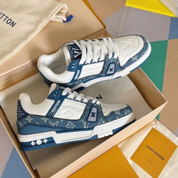 LV trainer blue denim with white leather
