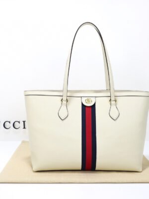 Ophidia medium leather tote in white