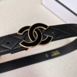 Black Quilted Leather CC Logo Belt