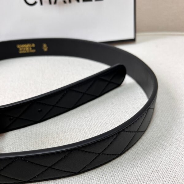 Black Quilted Leather CC Logo Belt