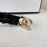 Black Quilted Leather CC Logo Belt