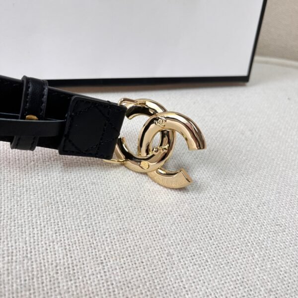 Black Quilted Leather CC Logo Belt