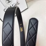 Black Quilted Leather CC Logo Belt