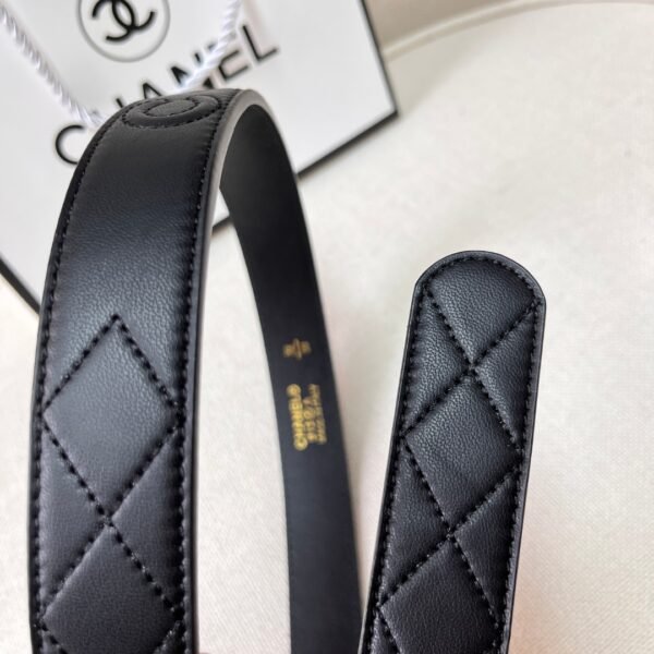 Black Quilted Leather CC Logo Belt