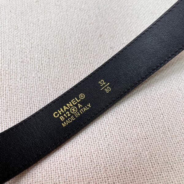 Black Quilted Leather CC Logo Belt