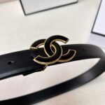 Black Quilted Leather CC Logo Belt