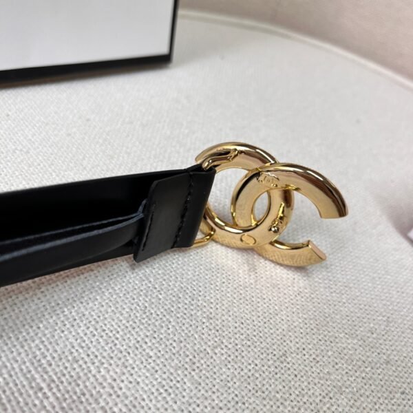 Black Quilted Leather CC Logo Belt